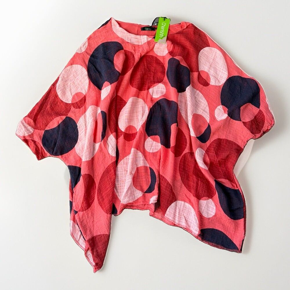 Cherishh Italy Top Womens One Size NWT Abstract Geometric Circle Pink Navy Tunic
